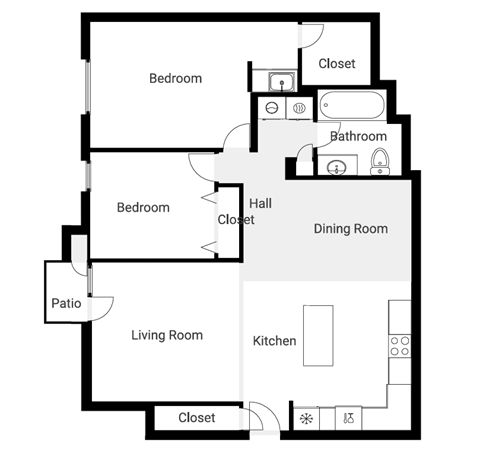 A black and white image of a floor plan for a house.